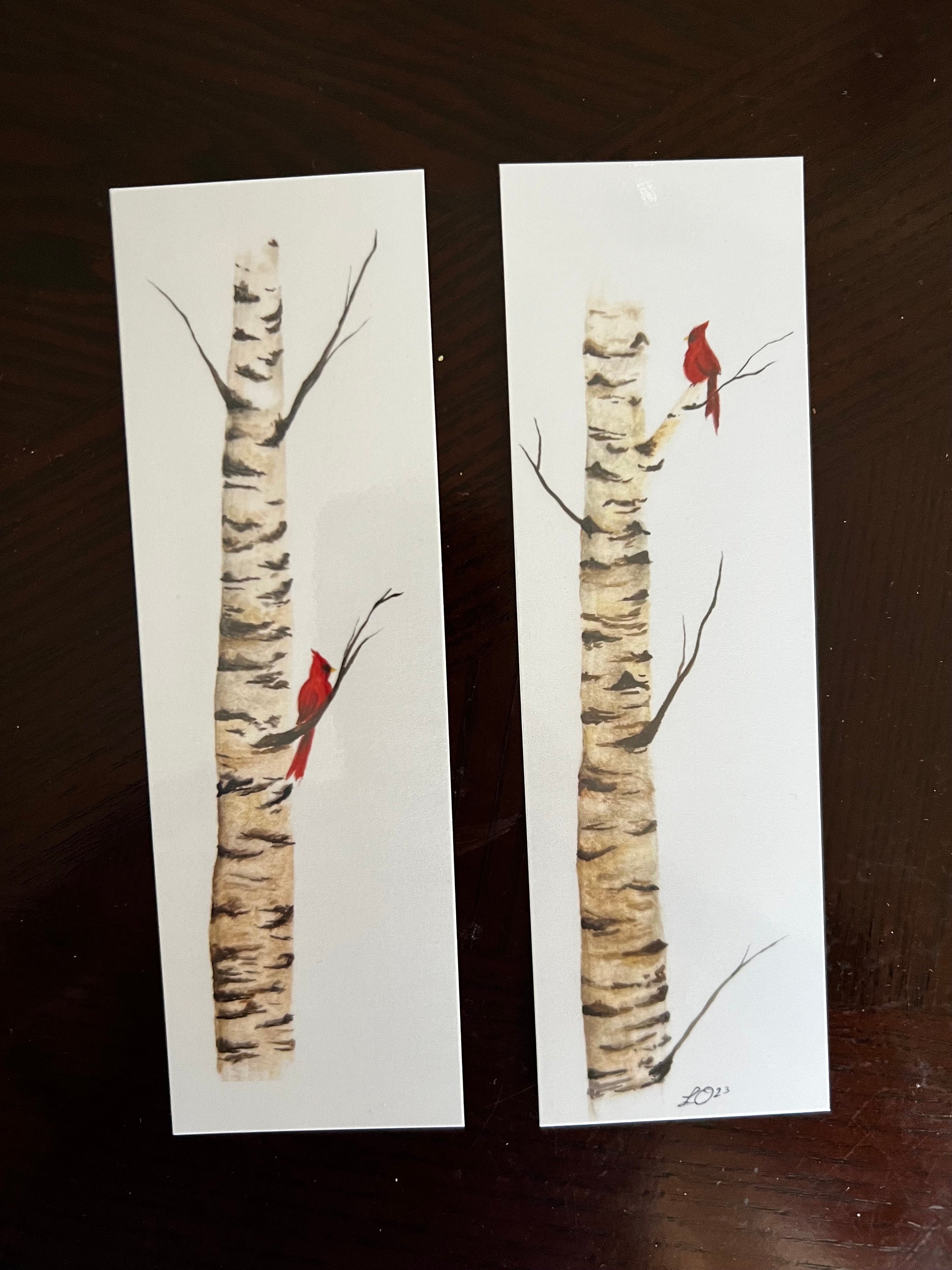Watercolor Bookmarks Cardinal in Birch Tree Paintings, Prints of ...
