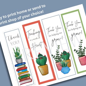 Thank You Bookmark Printable Set for Teachers and Educators, Back to School or End of Year Appreciation Gift, Caregiver or Daycare Gift Tags