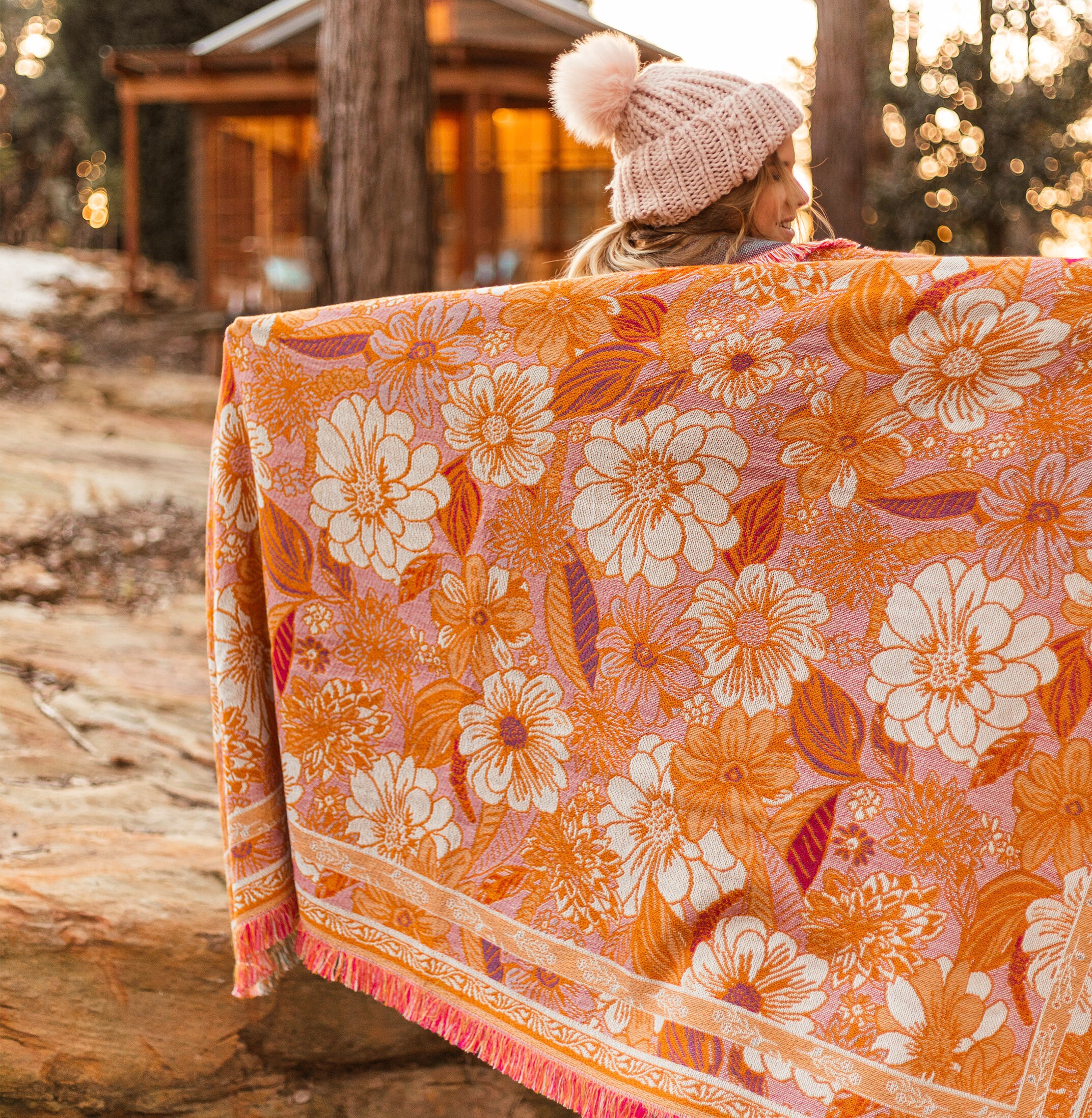Large Floral Picnic Rug Picnic Blanket Throw Woven Cotton Etsy Australia