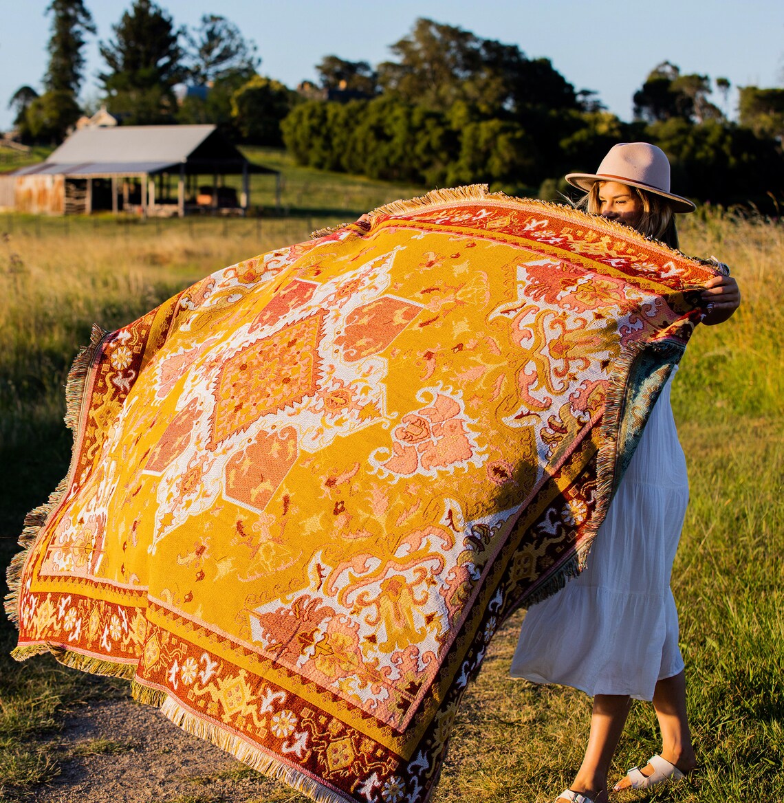 Golden Hour Boho Picnic Rug Picnic Blanket Woven Throw Etsy