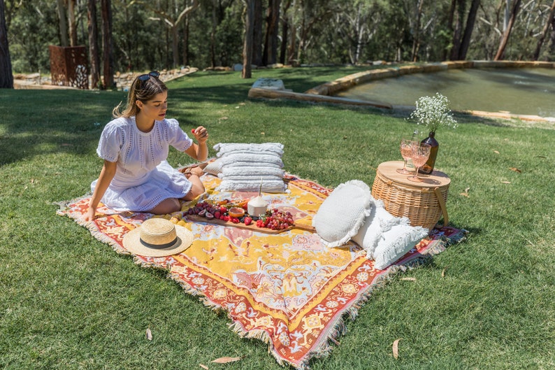 Golden Hour Luxury Boho Picnic Rug Picnic Blanket Woven Etsy