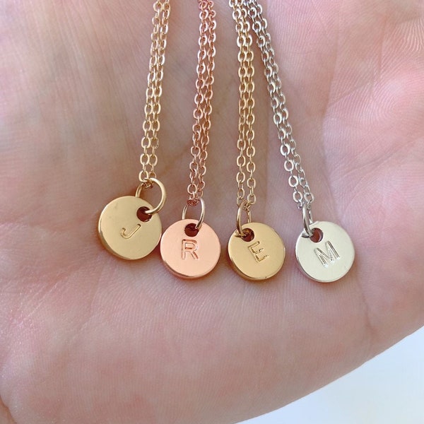 18K Gold Plated Personalized Initial Alphabet Letter Disc Charm Necklace, Gold, Rose Gold, Silver