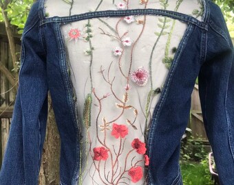 Floral Denim Jacket - Etsy UK