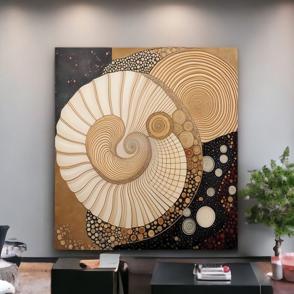 Beige Wall Art Print on Canvas, Earth tones Abstract Painting, Modern Minimalist Art, Contemporary Spiral Artwork on Canvas, Office Decor