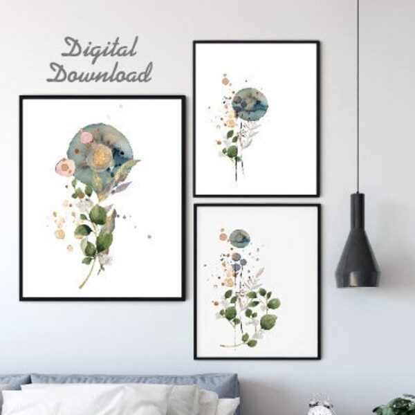 Set of 3 Botanical Prints, Wall Art Prints, Botanical Wall Art, Printable Art, Farmhouse DIY Wall ART, Large Wall Art, Digital Download