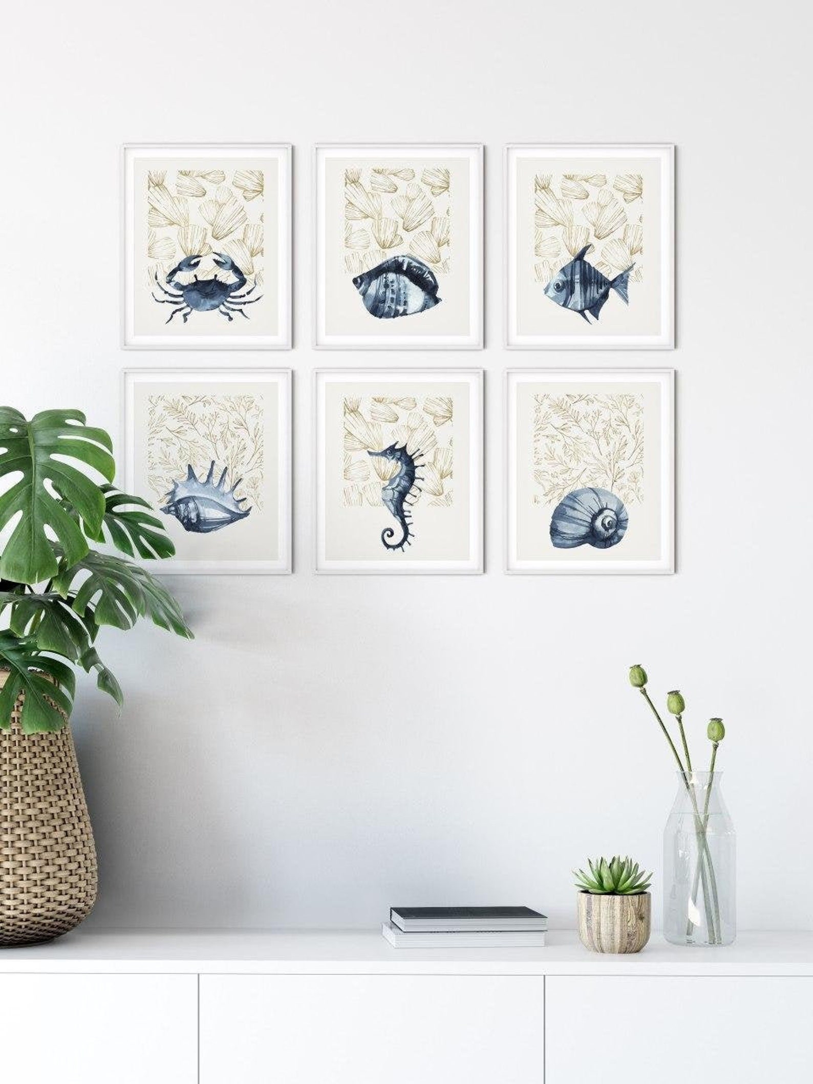 Set of 6 Coastal Wall Art Wall Art Prints Nautical Wall Art Etsy