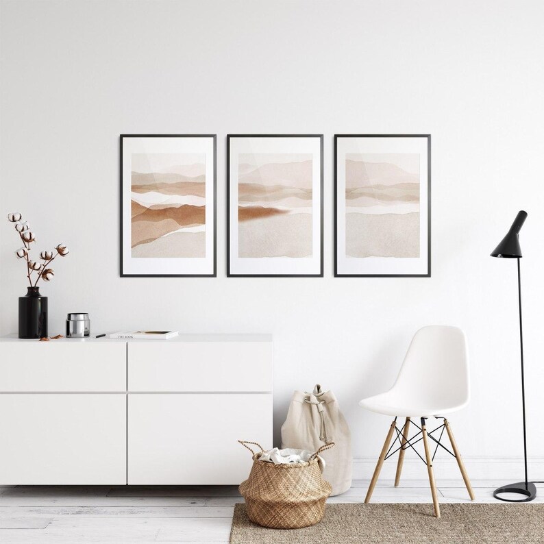 Set of 3 Neutral Wall Art Abstract Painting Wall Art Prints Etsy UK