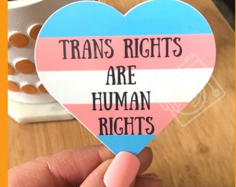 Trans Rights are Human Rights water-resistant sticker, gift for ally, LGBTQ sticker, large sticker for trans rights, Pride sticker