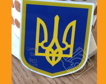Ukrainian Coat of Arms Tryzub Trident, water-resistant sticker, support Ukraine, social awareness sticker, stickers for support of Ukraine