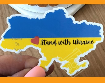 Stand with Ukraine map water-resistant sticker, support for Ukraine, Ukraine laptop sticker, stickers to support Ukraine, Ukraine sticker