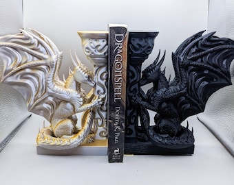 Fantasy Dragon Bookends | 3D Printed Dragon Shelf Decor | Gothic Library Book Holder