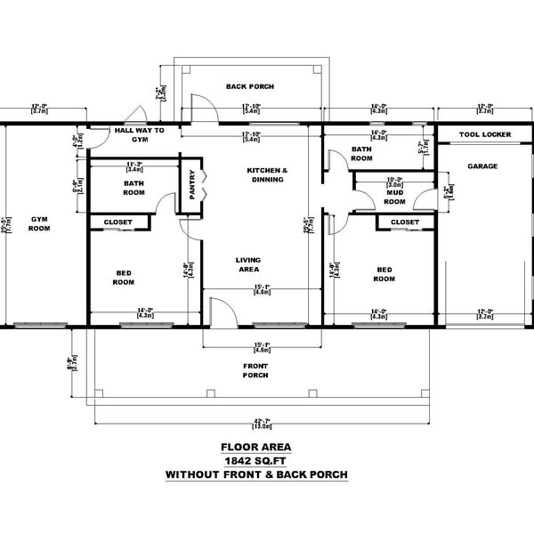 Modern Craftsman House Plan 2 Bed Rooms, 2 Bath Room and Garage with free CAD File