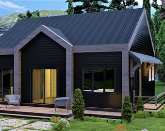 Custom Modern Tiny House Plan 2 Bedroom & 1 Bath Room With Original CAD ...