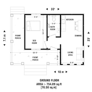 Custom Modern Granny's Tiny Small House plans | 754 sq.ft Modern house plans | 1 Bedroom & 1 bath room with free CAD file