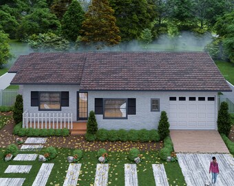 Custom Modern House Plans 3 Bedroom /& 2 Bathroom With Original CAD /& PDF Files