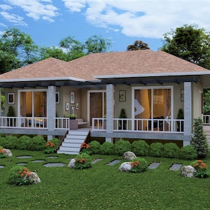 Modern House Plans | 2 Bedroom & 1  1/2  Bathroom With Free Original CAD File