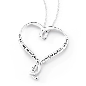 Jeremiah 29:13 Seek Me With All Your Heart 1 Corinthians 13 &quot;Love is kind&quot; Bible Verse Prayer Scripture Christian Necklace Heart Ster Silver