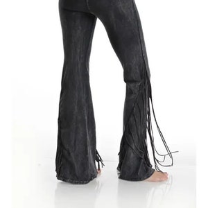 Mineral Wash Fringe Foldover Yoga Pants, Tassel Leggings, Boho Tassel Pants