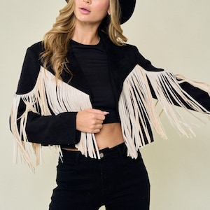 Doux ! Blouson de moto en similicuir à franges dans le dos ! Vêtements de style occidental, veste de rodéo, veste de festival !