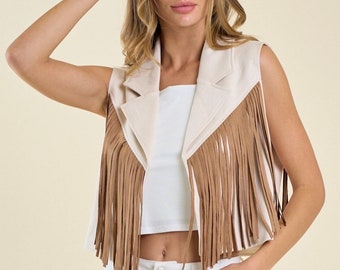 Sweet Tennessee Fringe Faux Suede Vest // Woodstock Era //Fringe Faux Suede Leather Rocker Hippie Biker