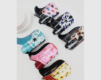 Pinza para el pelo con diseño de bota vaquera, pinza para el pelo, pinza para el pelo con diseño de bota vaquera, pinza para el pelo con diseño de bota western, pinza para el pelo con estampado de vaca