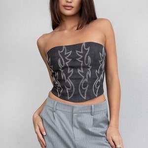 Vegan Leather Embroidered Western Corset Top, Leather Cowgirl Lace up ...