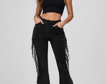 Mineral Wash Fringe Yoga Pants – Boho Tassel Leggings for Western Festival & Coastal Cowgirl Style