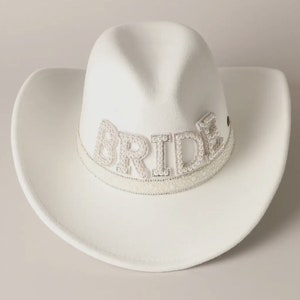 White Bride Pearl Western Hat, Cowboy hat, Rodeo hat, Bachelorette hat! Glam Cowgirl Hat! Birthday Hat! Western Hat!