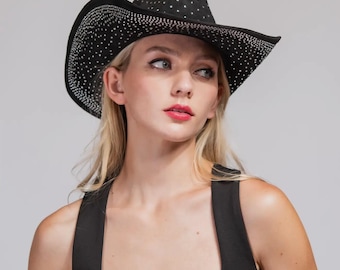 Schwarzer Strass Western Cowboy Hut, Glam Rodeo Hut, Bachelorette Geburtstag Hut, Cowgirl Mode Hut, Cowboy Hut