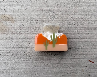 Pinza para el pelo estilo western: accesorio para el cabello con cactus saguaro y paisaje de atardecer para mujer