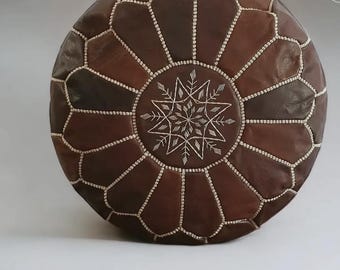 Handcraft Brown Moroccan Leather Pouf