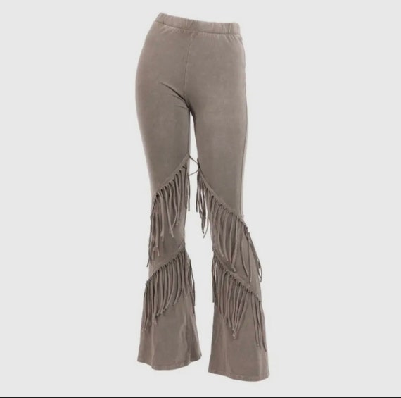 Mineral Wash Fringe Foldover Yoga Pants, Tassel Leggings, Boho