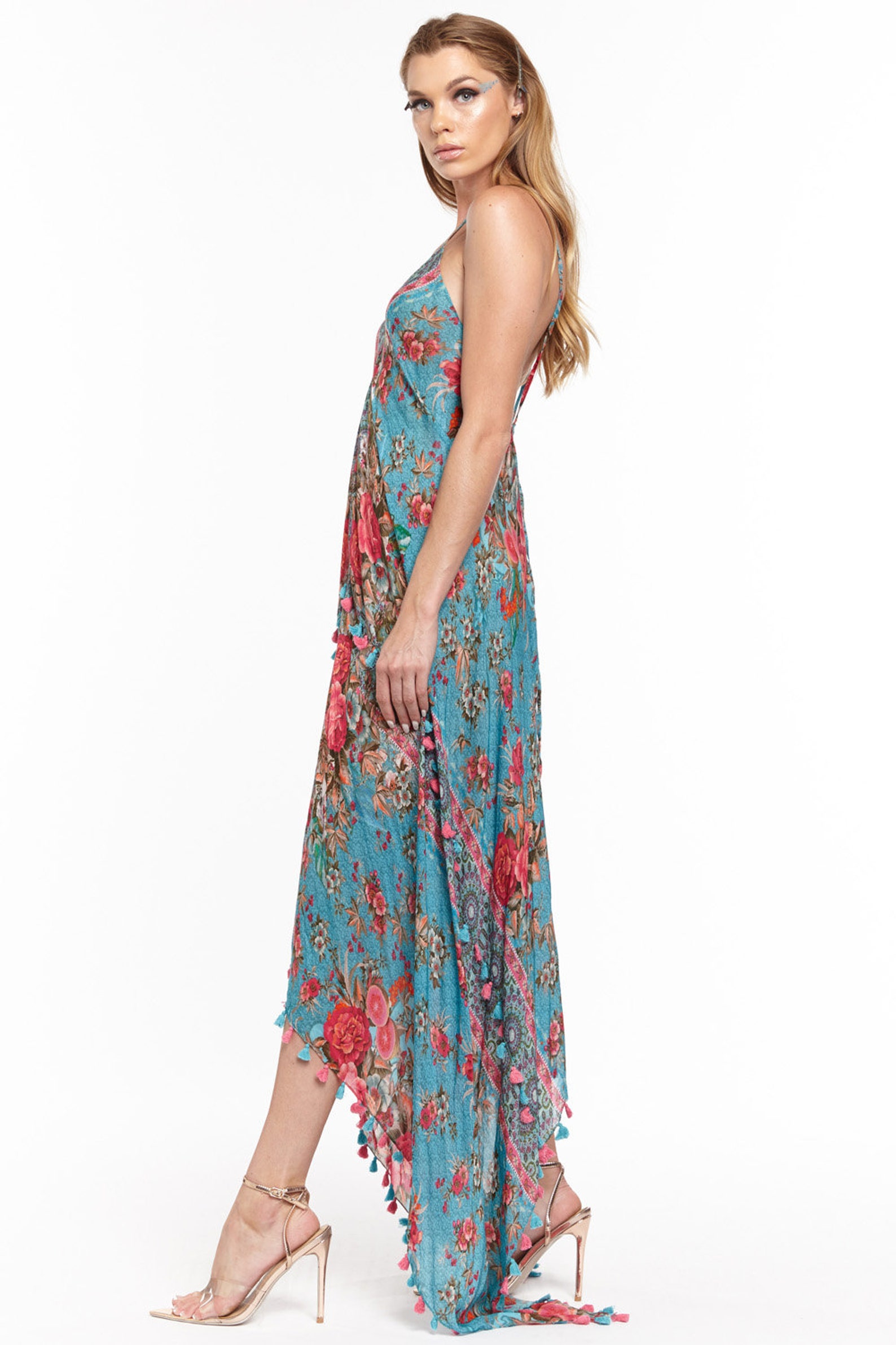 Bohemian Silk Print Handkerchief Hem Long Dress Women’s - Etsy