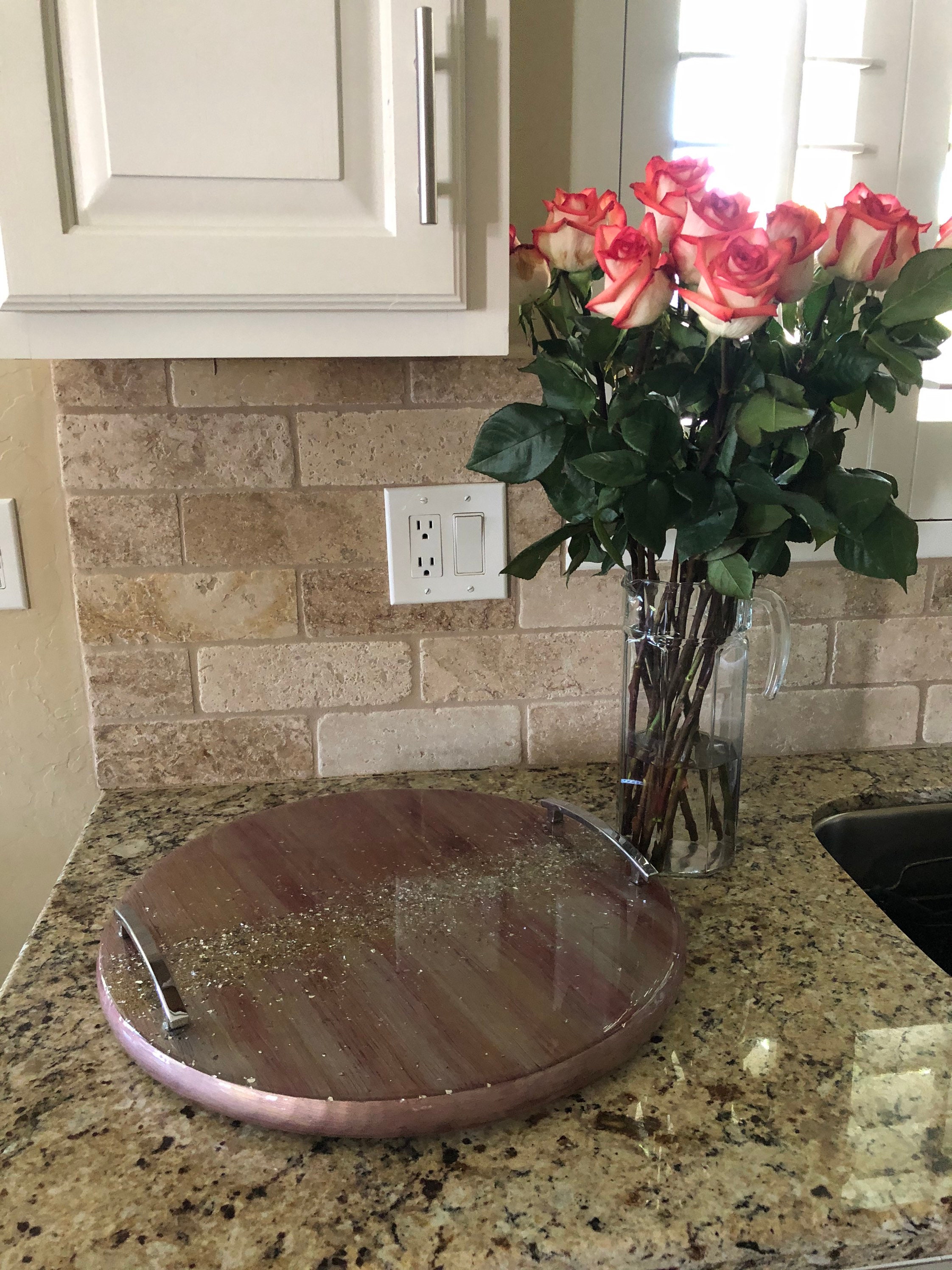 Red and Gold 18 Lazy Susan With Chrome Handles Etsy