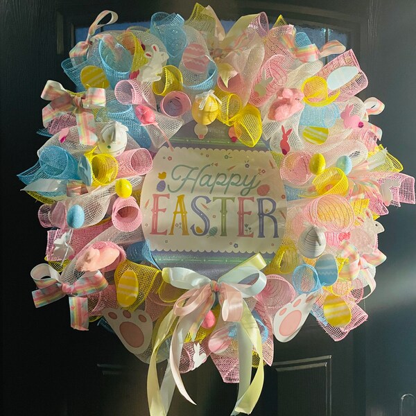 Easter Wreath for front door, Easter Decorations, Easter door wreath, Happy Easter wreath, Easter bunny, spring wreath