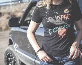 Space Cowboy Graphic Tee, Unisex Western Fashion T-Shirt