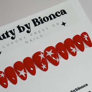 Red and White Stars | Luxury Handmade Press On Nails