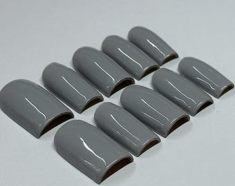 Gray Solid Color Press On Nails | Creamy Gray Nails | Handmade Luxury Press On Nails Fake Nails
