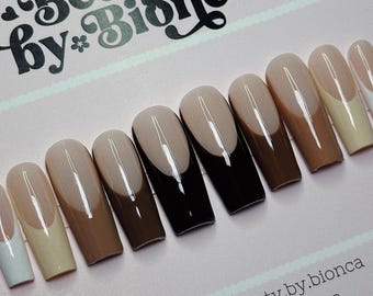 Fall French Tip Press On Nails: Neutral Autumn Nail Art, Handmade