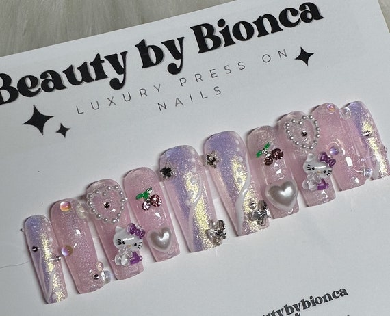Pink Jelly With Mixed Charms Pearls & Charms, Crystals Junk Nails Kawaii  Nails Y2K Nails Baddie Luxury Handmade Gifts for Her 