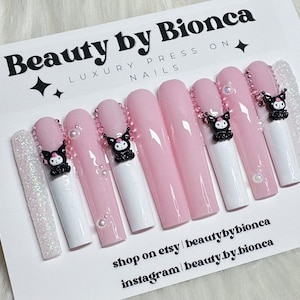 Kawaii press on nails | trendy french tip and charms | luxury handmade press ons | gifts for her