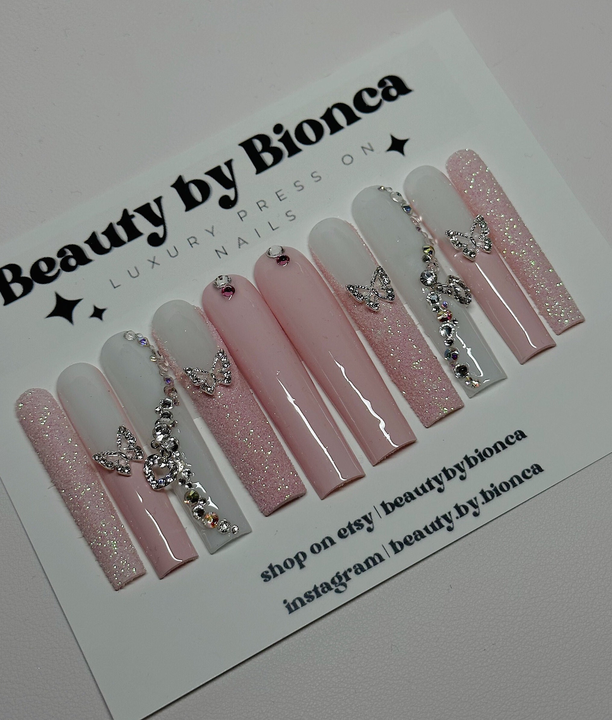 I Sugar Glitter I Luxury Personalized Reusable Press In Nail Set ( Medium  Square Used In Listing )