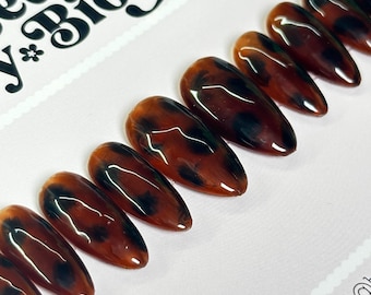 Tortoise Shell Press On Nails: Luxury Handmade Gel Nail Tips  Fake Nails