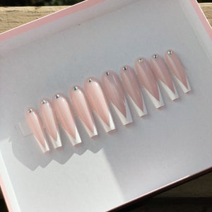 Handmade French Tip Press On Nails: Luxury Gel Bridal Nails