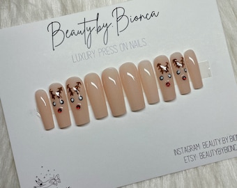 Reindeer Press On Nails | Christmas Nail | Cute and Simple Press Ons | Holiday Nails | Rudolf Nails