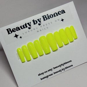Highlighter Yellow Press On Nails: Luxury Neon Handmade Gel