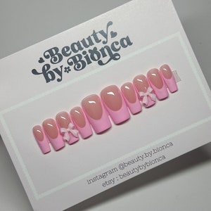 Girly Pink French Tip Press On | Bubble Gum Pink Nails | Soft Girl Nails | Mothers Day | Gifts for Her | Luxury Press ON Nails