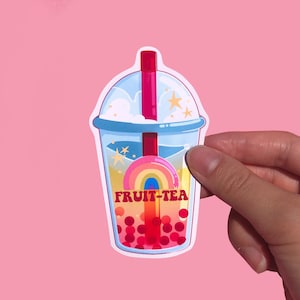 Naklejka FRUIT-TEA || Pride LGBTQ Gift, naklejka feministyczna, naklejka na butelkę wody Pride, naklejka Bubble Tea Boba, naklejka Milk Tea na laptopa