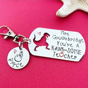 Dinosaur teacher gift, personalised teacher keyring, end of year teacher gift for teacher teaching assistant tutor, dinosaur teacher gifts