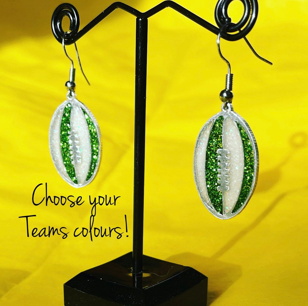 Rugby Earrings, Rugby Jewellery, Personalised Rugby Ball Earrings